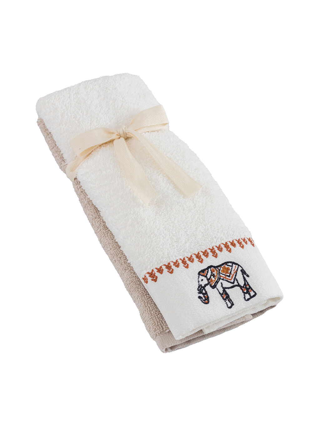 Ekru Fil Nakışlı El Havlusu 2'li 30x50 cm-4