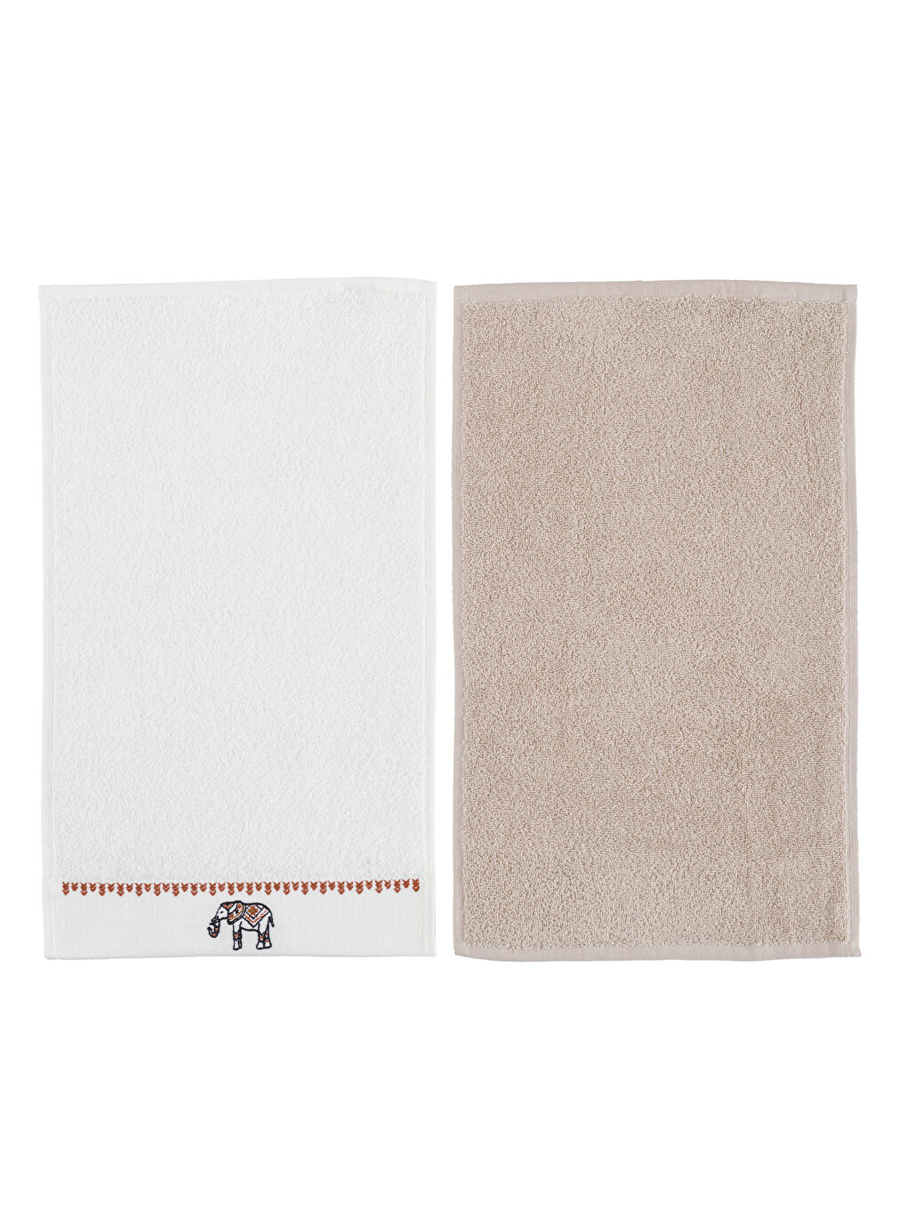 Ekru Fil Nakışlı El Havlusu 2'li 30x50 cm-5