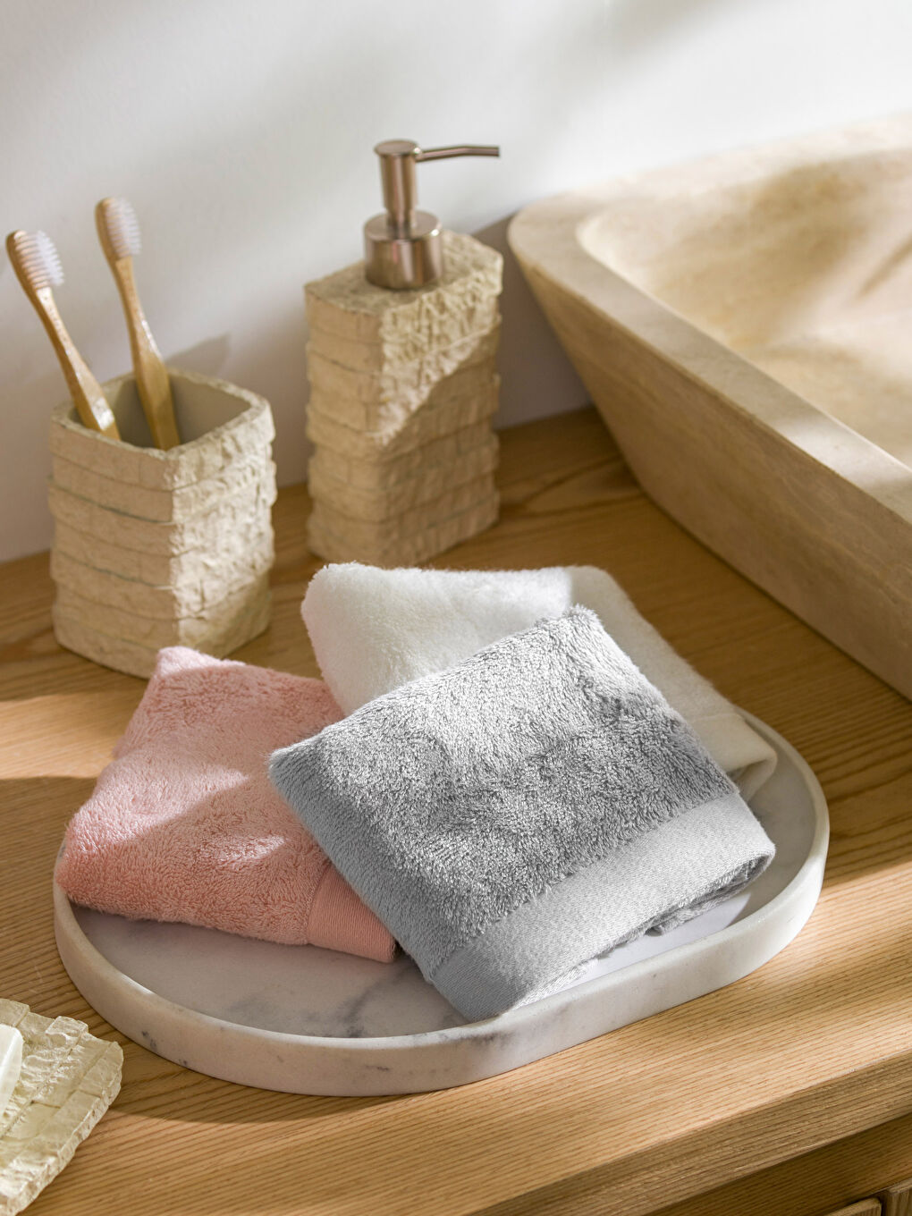 Gri Düz Pamuklu El Havlusu 3'lü 30x50 cm