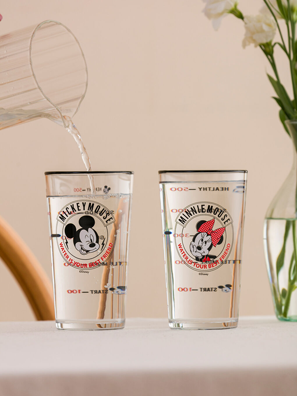 LCW HOME Karışık Baskılı Mickey ve Minnie Mouse Baskılı Cam Bardak Seti 2'li 570 Ml