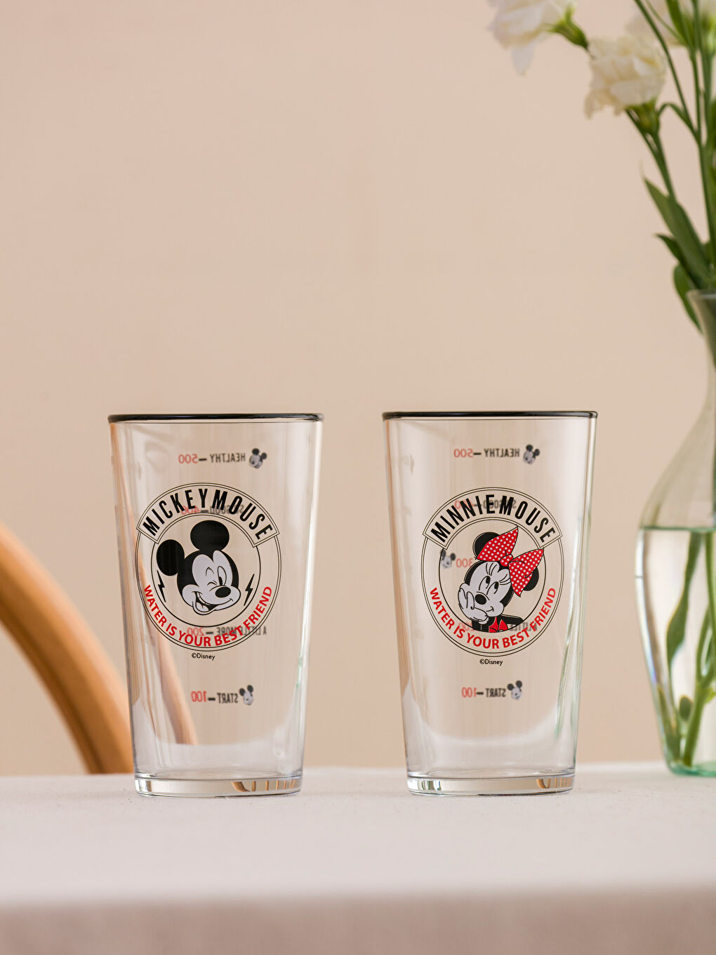 LCW HOME Karışık Baskılı Mickey ve Minnie Mouse Baskılı Cam Bardak Seti 2'li 570 Ml - 3