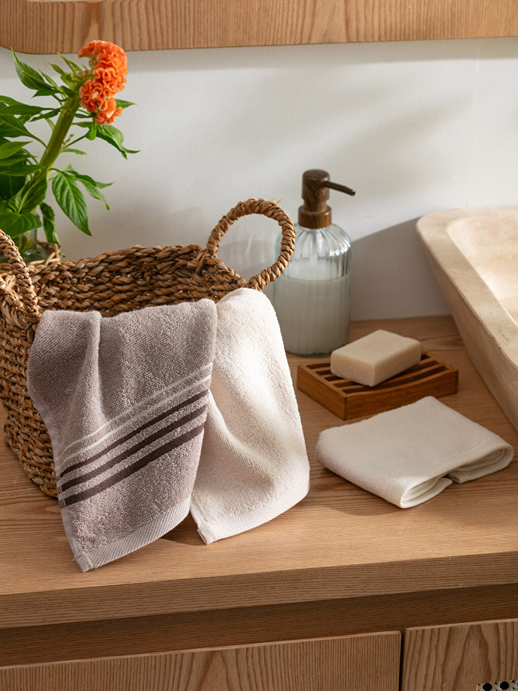 Bej Pamuklu El Havlusu Seti 3'lü-1