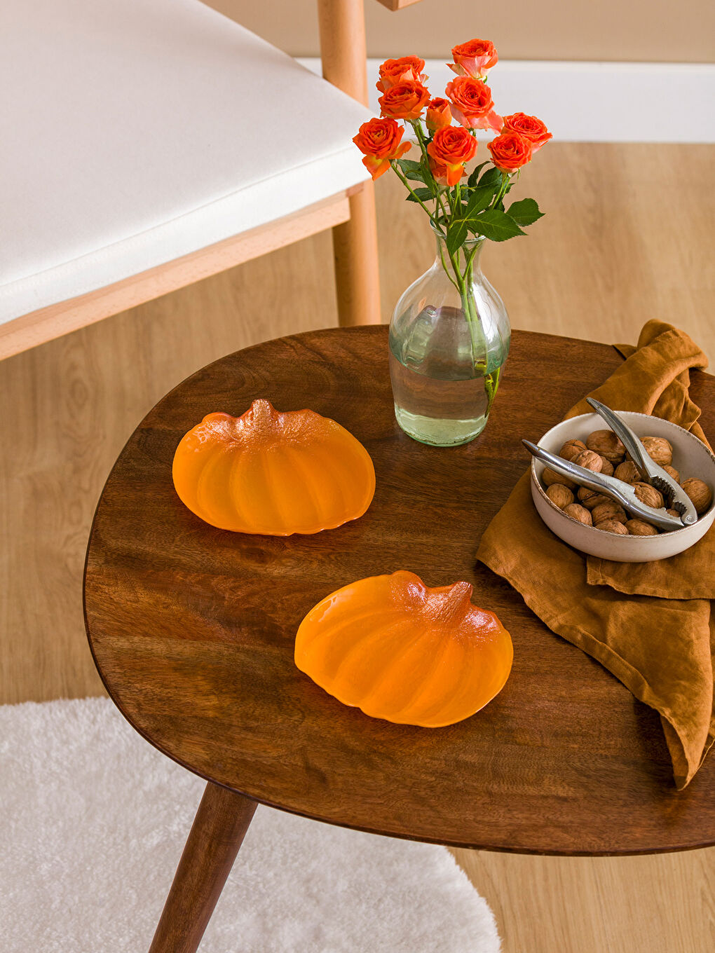 Turuncu Bal Kabağı Desenli Cam Tabak 2'li 17 cm