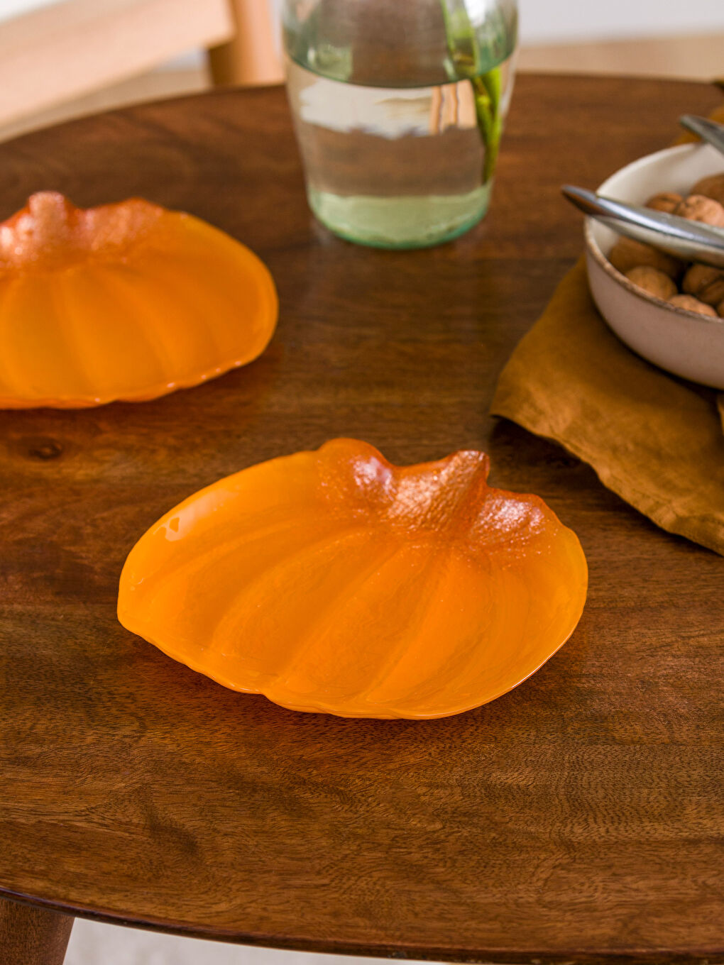 Turuncu Bal Kabağı Desenli Cam Tabak 2'li 17 cm-1