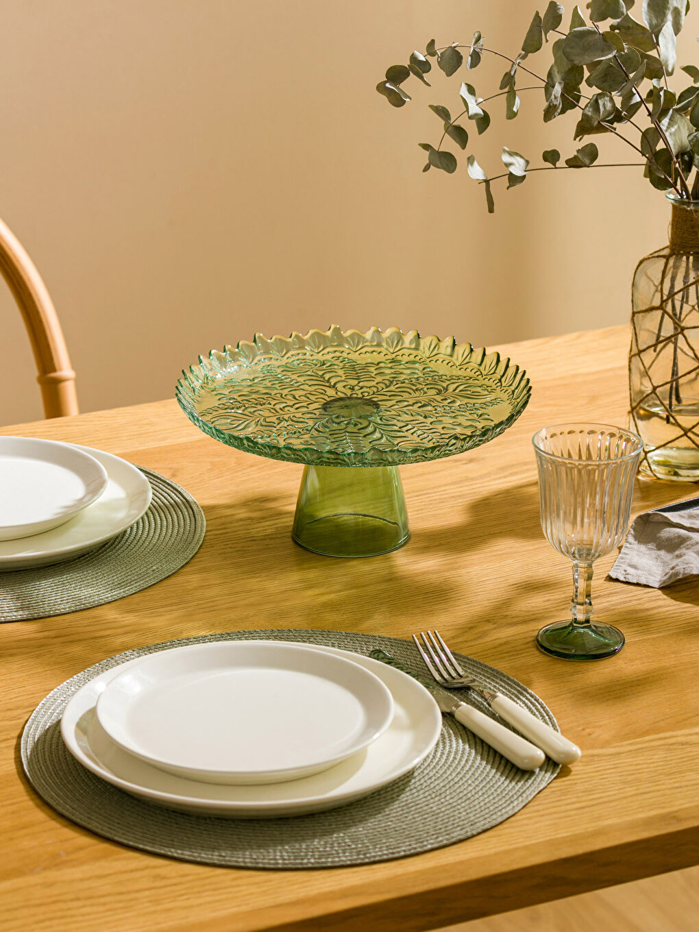 Yeşil Buğulu Görünümlü Kek Standı 28 cm