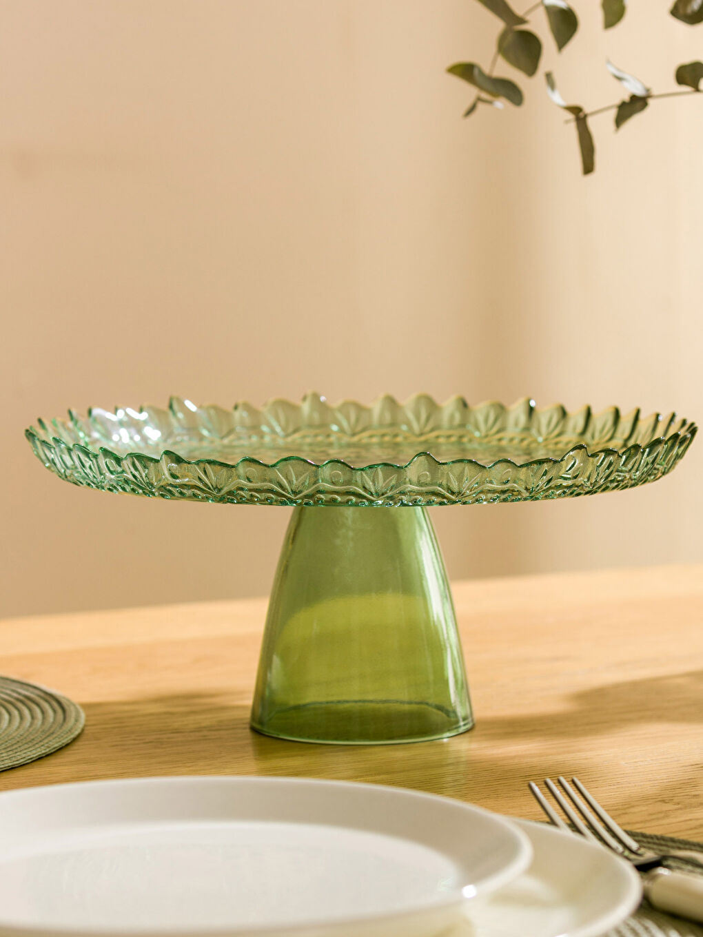 Yeşil Buğulu Görünümlü Kek Standı 28 cm-1