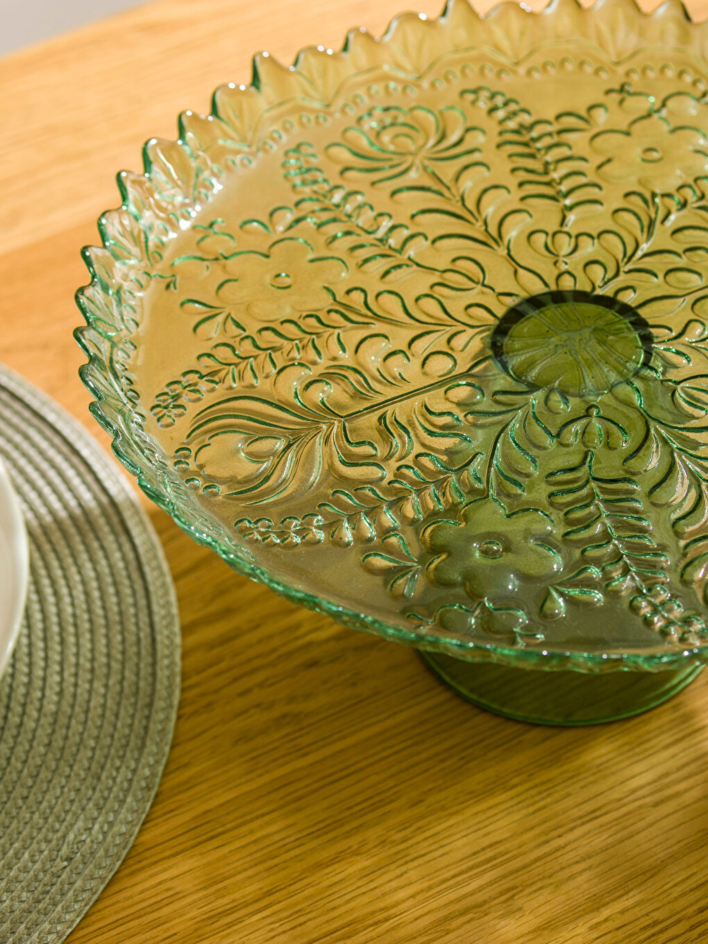 Yeşil Buğulu Görünümlü Kek Standı 28 cm-2