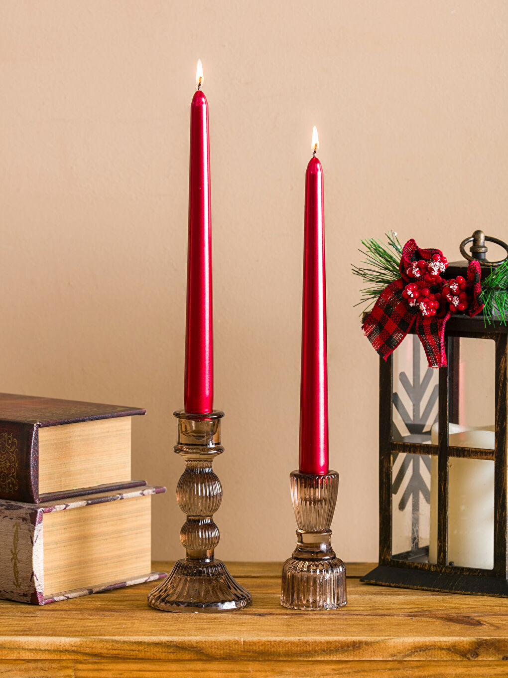 Kırmızı Yılbaşı Temalı Mum 2'li