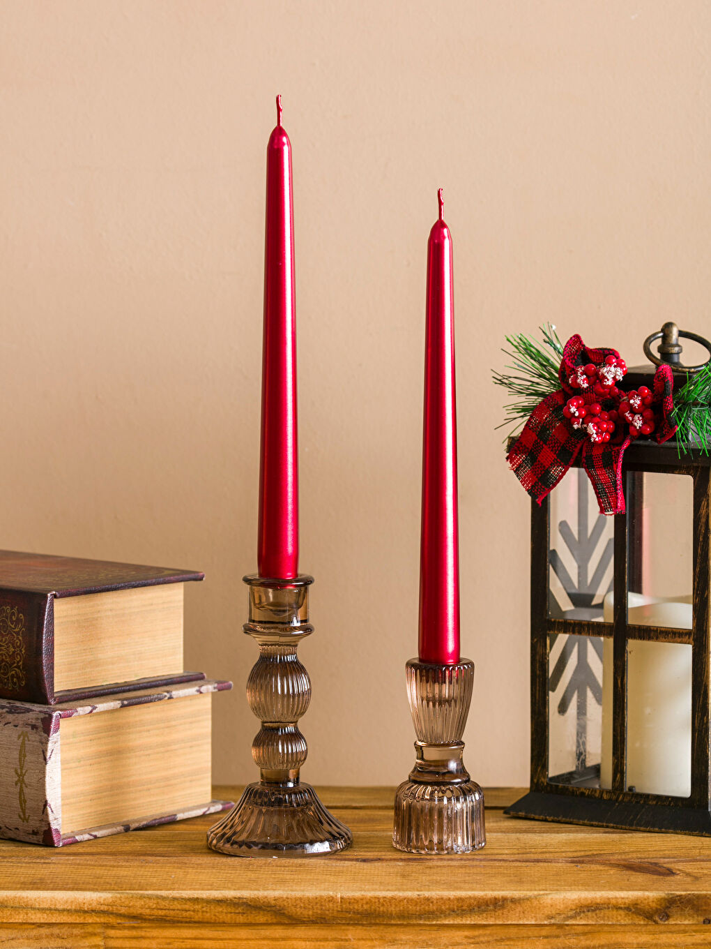 Kırmızı Yılbaşı Temalı Mum 2'li-1