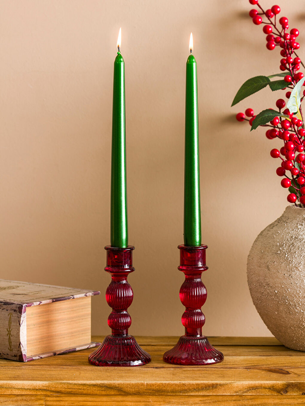 Yeşil Yılbaşı Temalı Mum 2'li