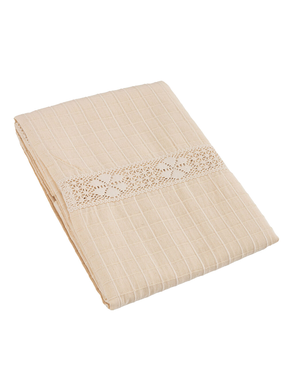 Ekru Dantel Detaylı Nakışlı Masa Örtüsü 150x220 cm-4