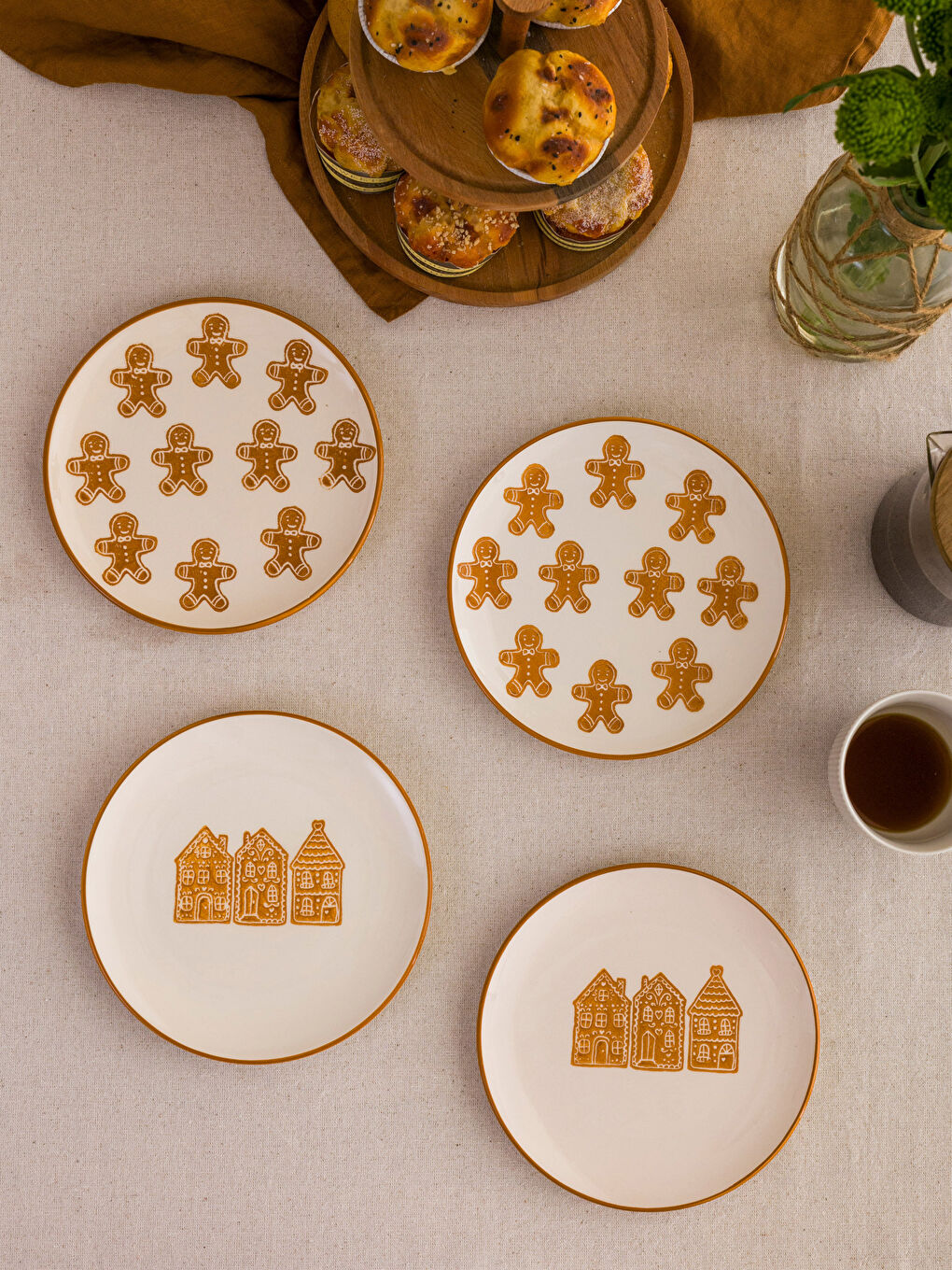 Baskılı Seramik Pasta Tabağı 4'lü 21 cm-1