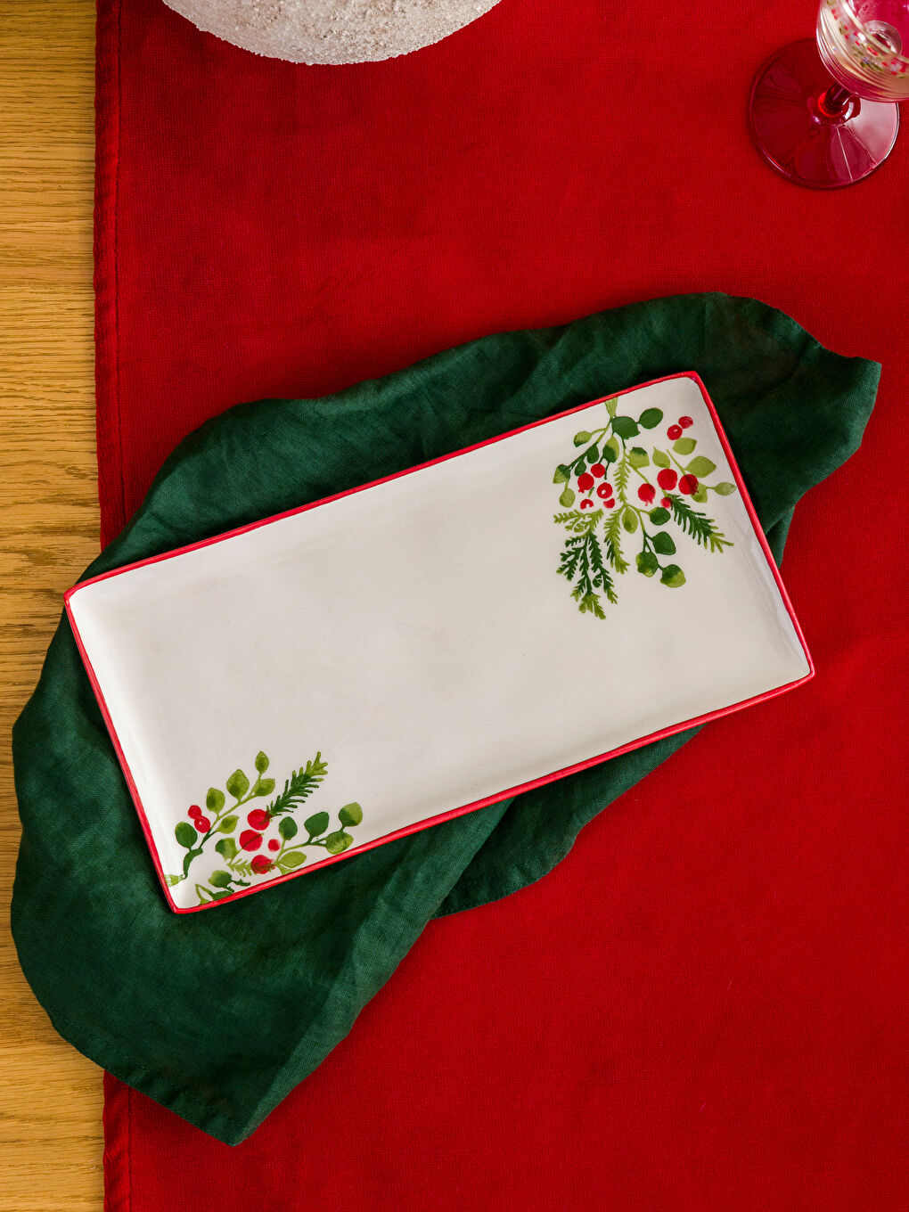 Karışık Çiçek Desenli Seramik Sunum Tabağı 29x16 cm-1