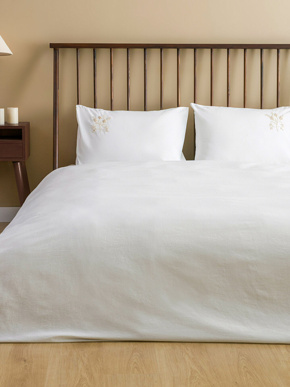 Ekru Düz Pamuklu Çift Kişilik Nevresim Seti