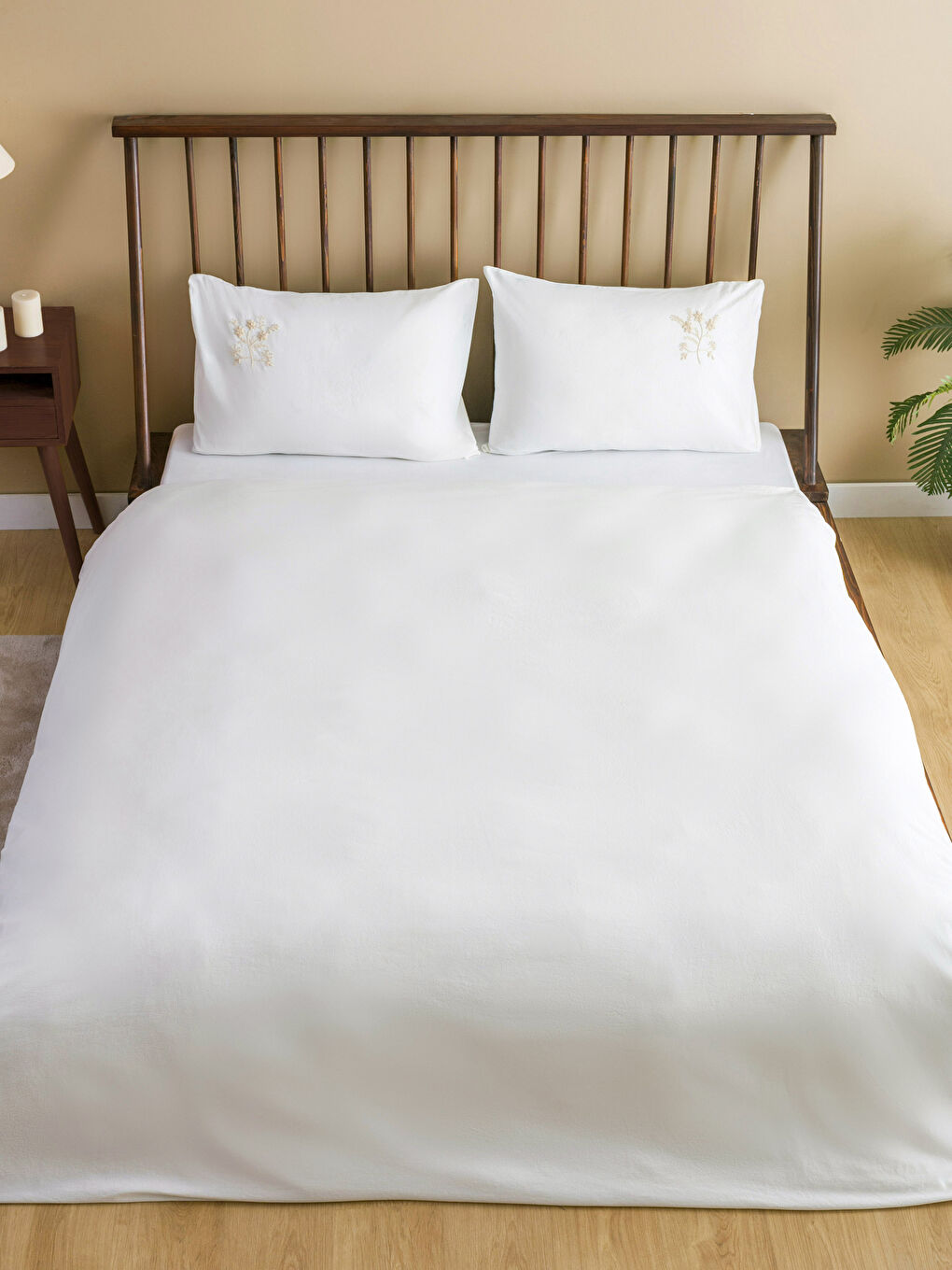 Ekru Düz Pamuklu Çift Kişilik Nevresim Seti-1