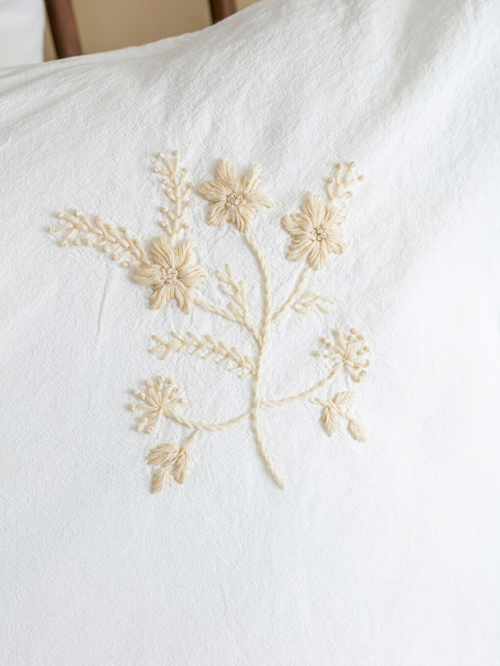 Ekru Düz Pamuklu Çift Kişilik Nevresim Seti-3