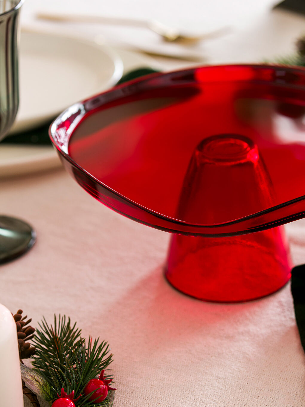 Yeşil Ayaklı Cam Sunumluk 21 cm-2