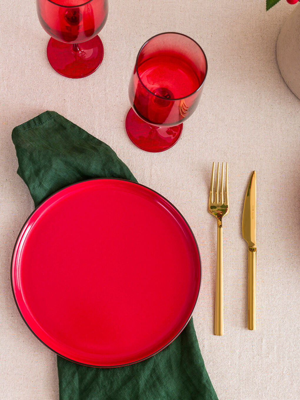 Kırmızı Seramik Pasta Tabağı 4'lü 22 cm-1