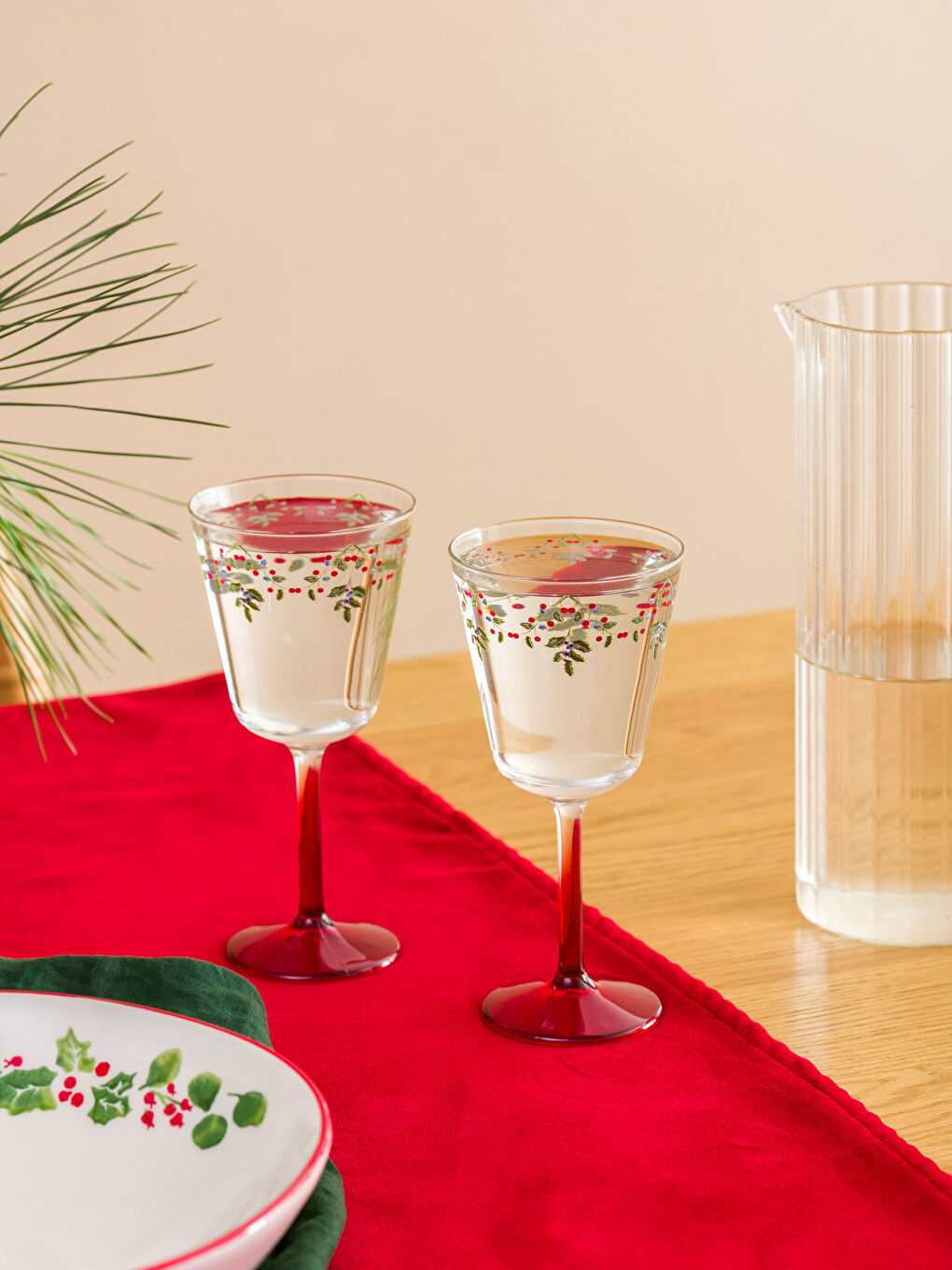 Karışık Çiçek Desenli Cam Su Bardağı 2'li 280 ml