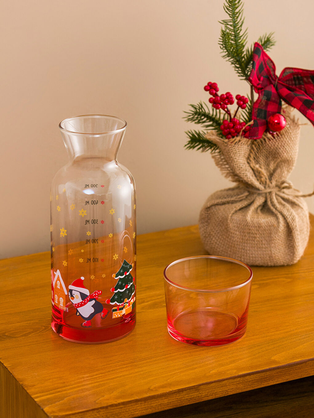 Karışık Yılbaşı Temalı Cam Sürahi 700 ml-2