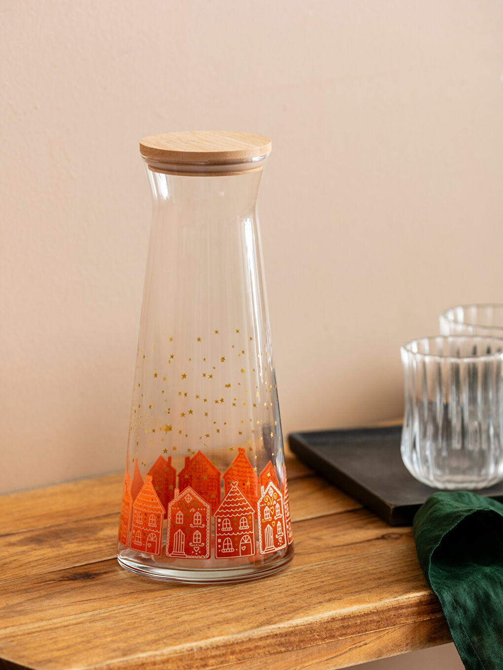 Kahverengi Yılbaşı Temalı Cam Sürahi 1100 ml-1