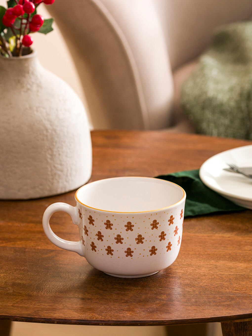 Kahverengi Baskılı Seramik Kupa 490 ml