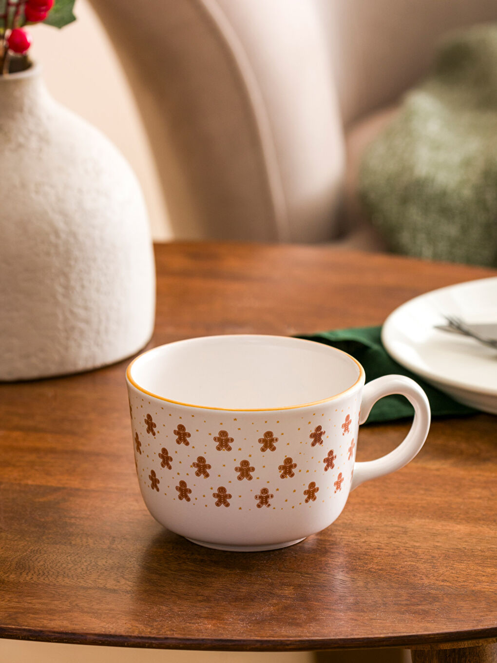 Kahverengi Baskılı Seramik Kupa 490 ml-1