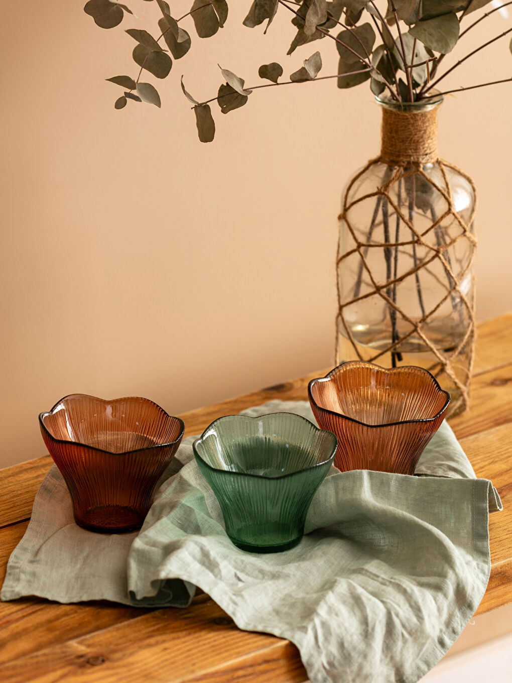 Yeşil Cam Kase Seti 3'lü 9 cm