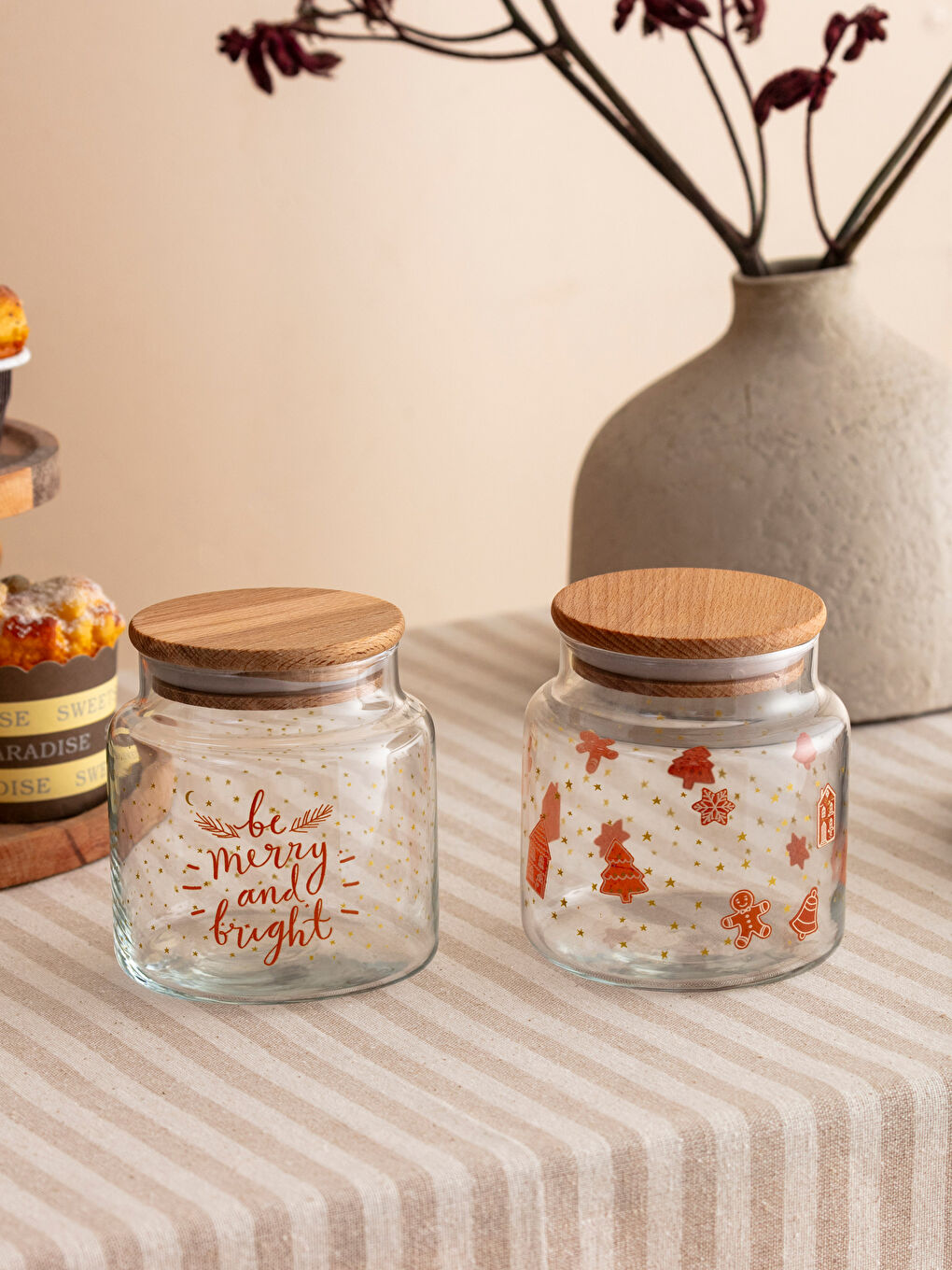 Glass Storage Container with Wooden Lid 2 Pieces 635 Ml