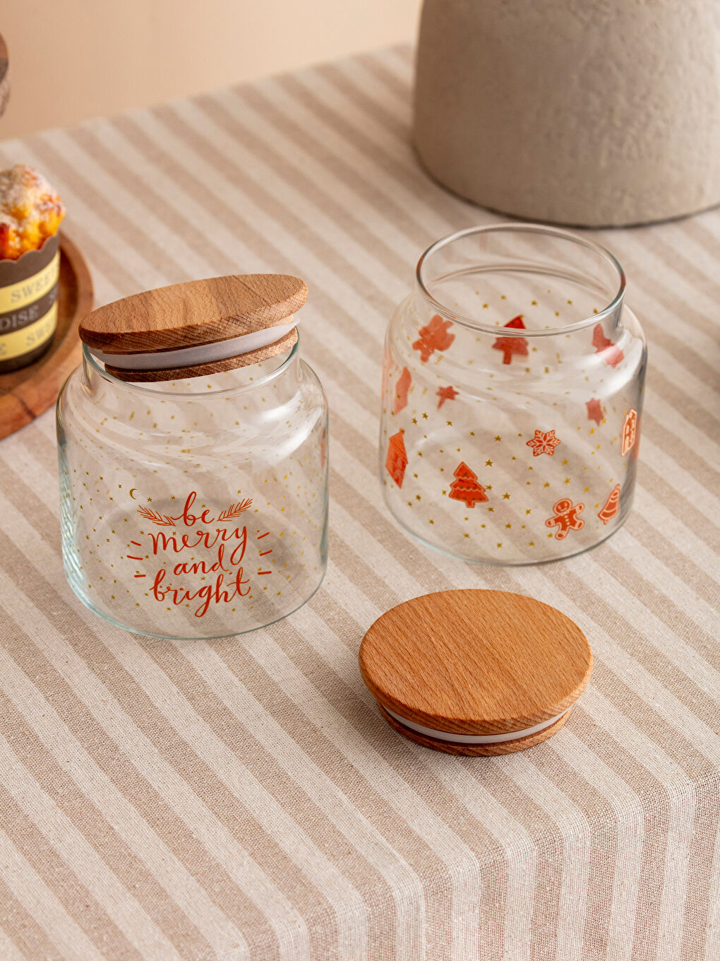 Glass Storage Container with Wooden Lid 2 Pieces 635 Ml-1
