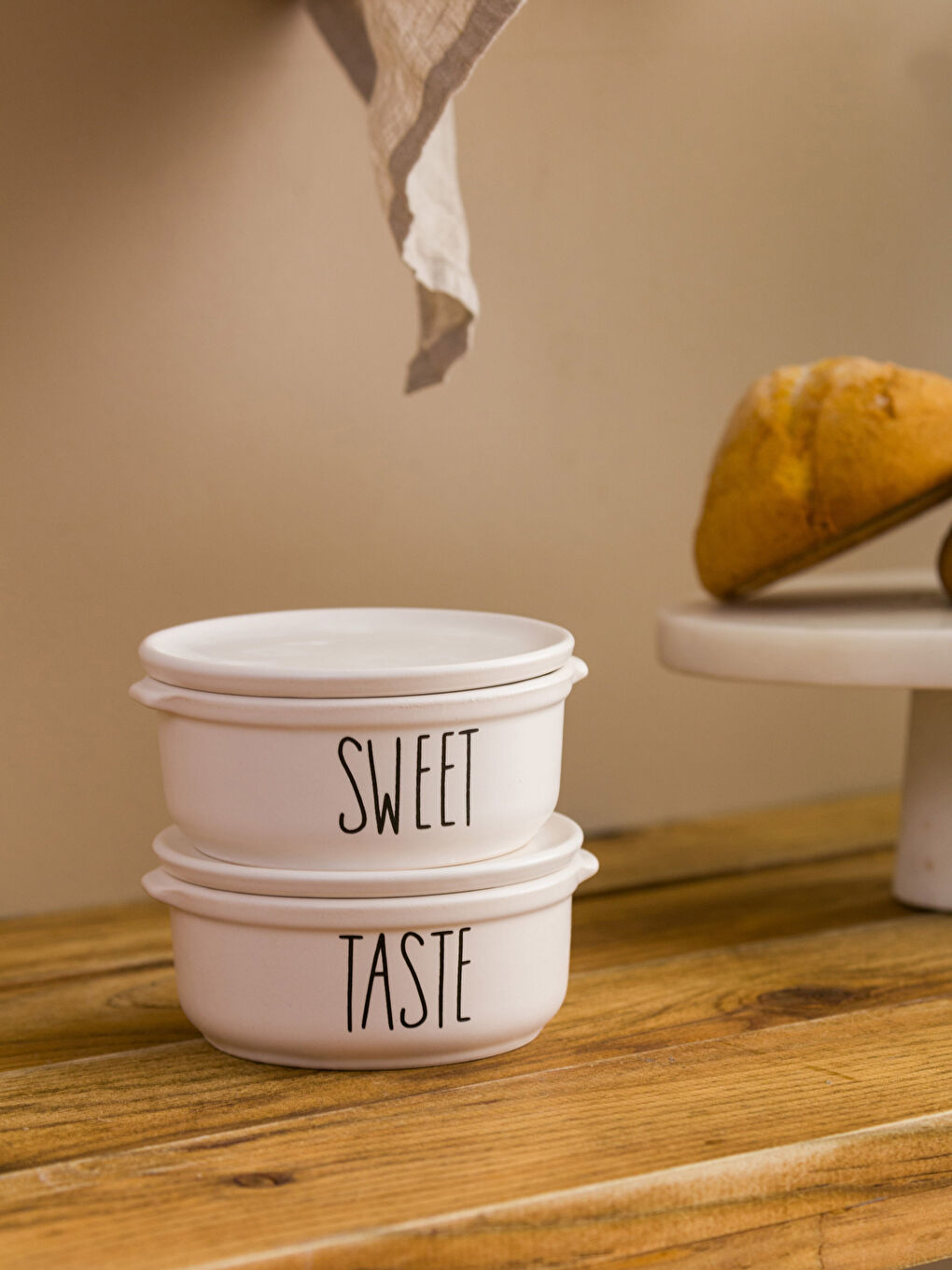 Siyah Baskılı Seramik Saklama Kabı Seti 2'li-2