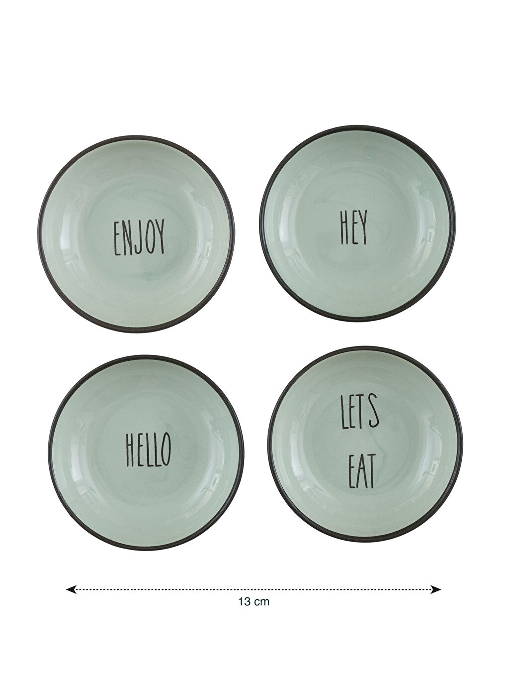 Yeşil Baskılı Seramik Kase Seti 4'lü 13 cm-4