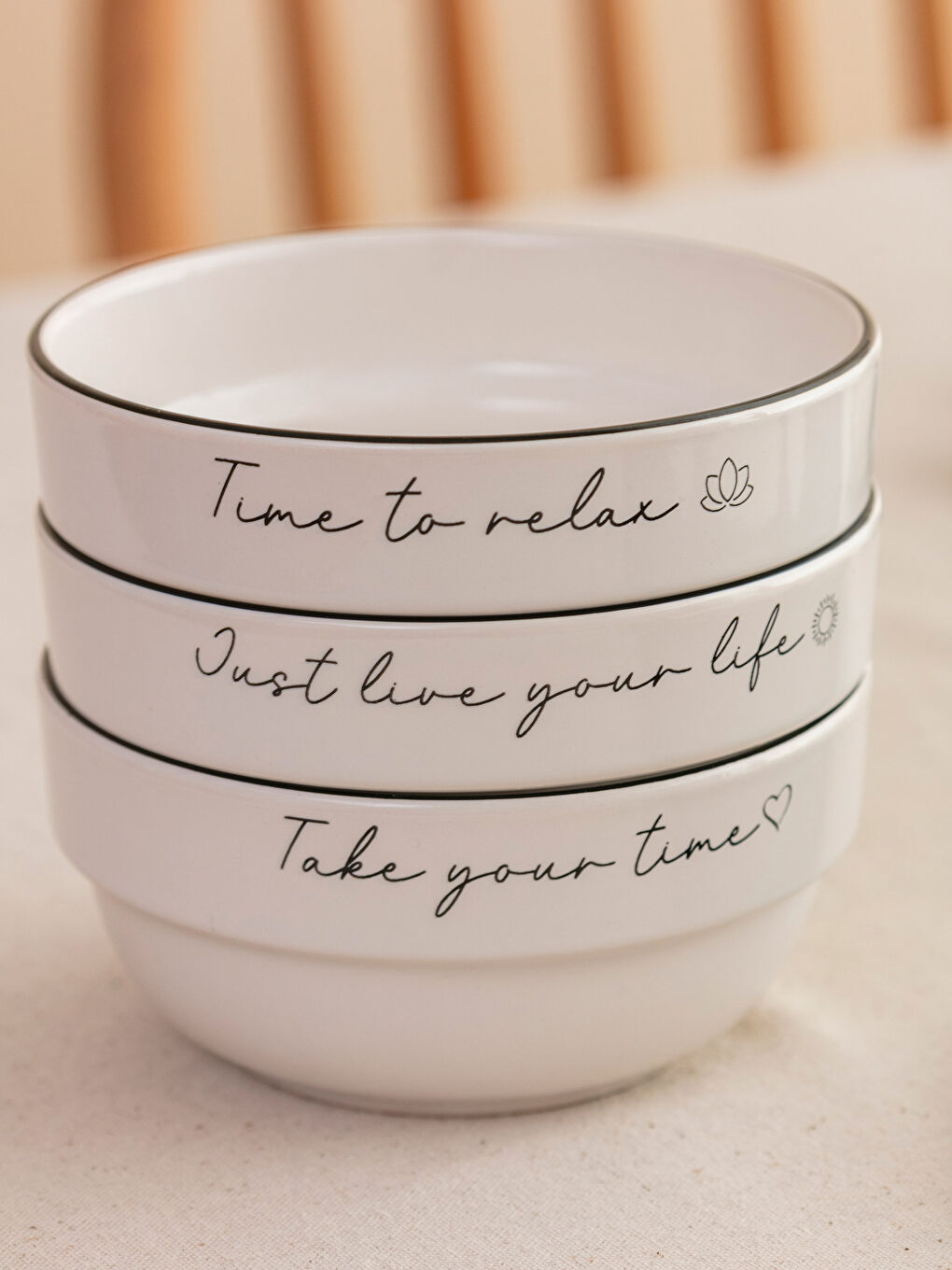 Siyah Baskılı Seramik Kase Seti 3'lü 14 cm-2