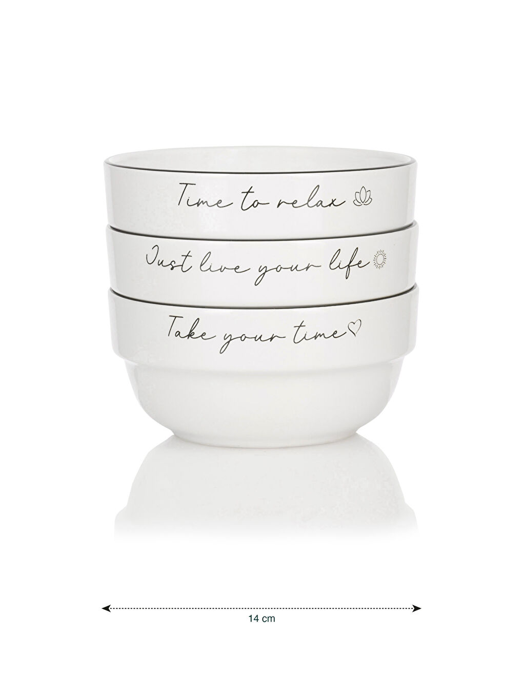 Siyah Baskılı Seramik Kase Seti 3'lü 14 cm-4