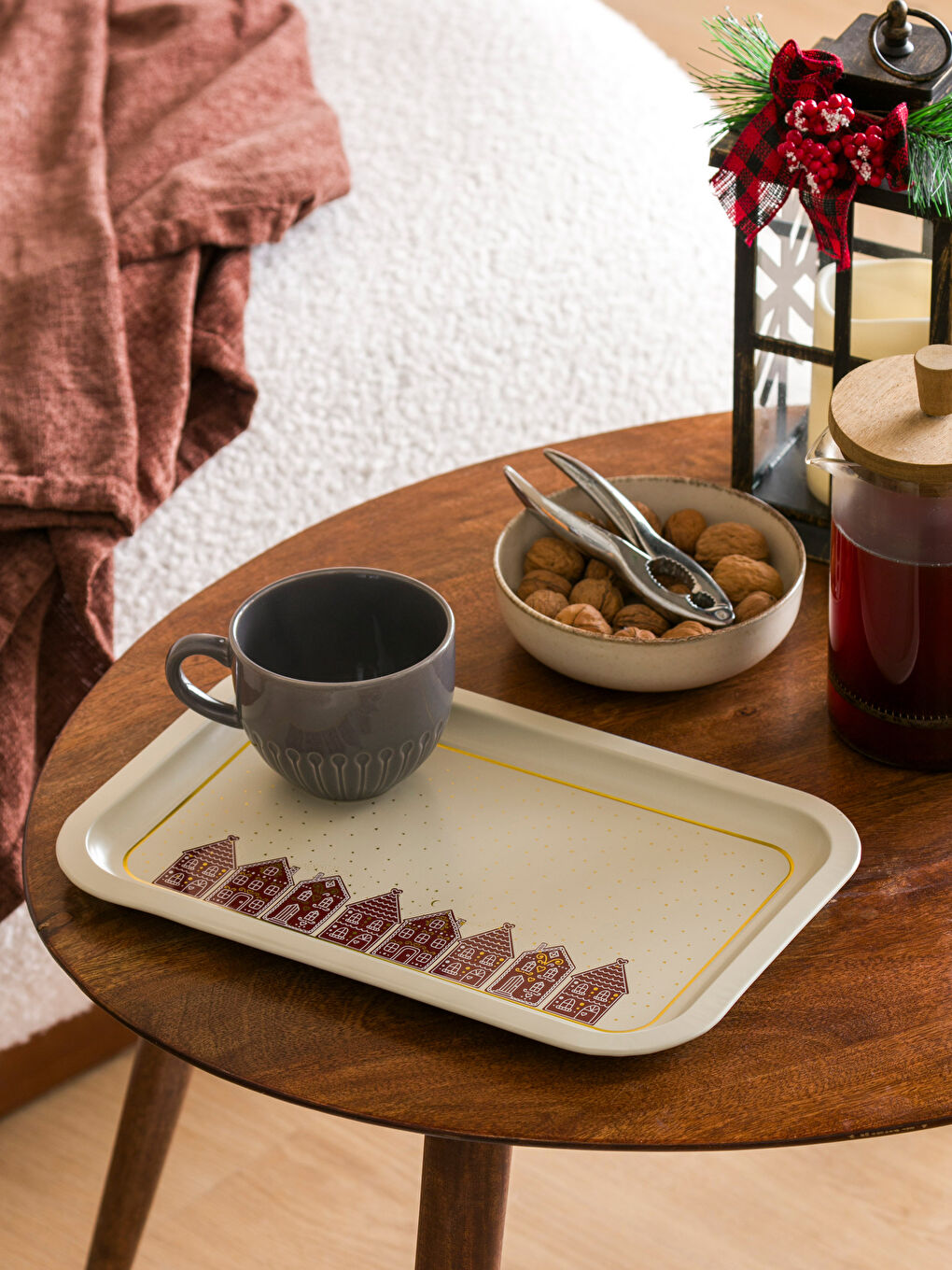 Kahverengi Yılbaşı Temalı Tepsi 34x22 cm