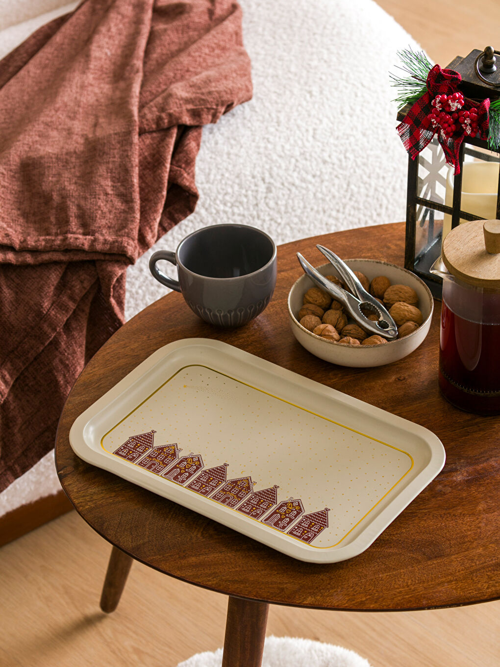 Kahverengi Yılbaşı Temalı Tepsi 34x22 cm-1