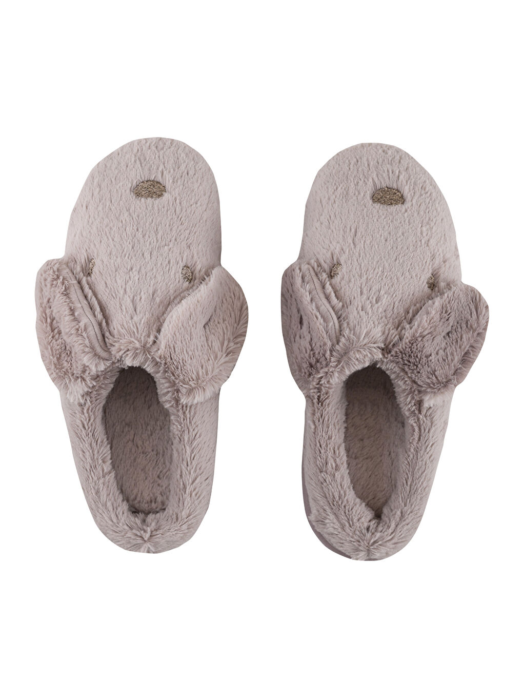 Bej 3D Detaylı Nakışlı Pelüş Kadın Ev Terliği-10