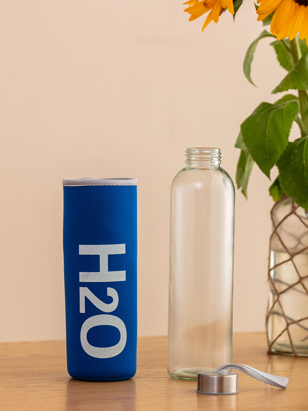 Mavi Yazı Baskılı Cam Matara 750 ml-1