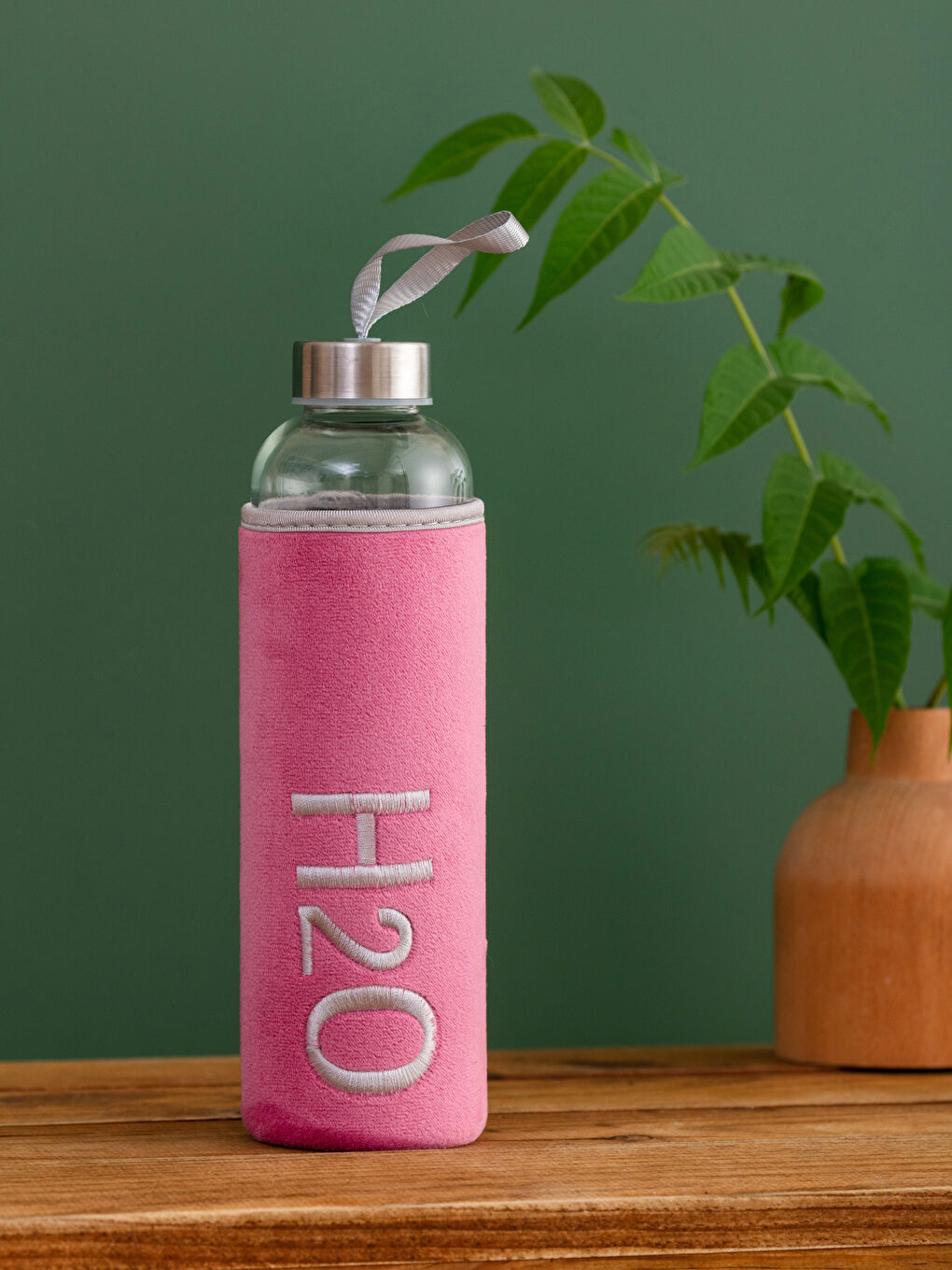 H2O Pembe Kılıflı Cam Matara 600 Ml