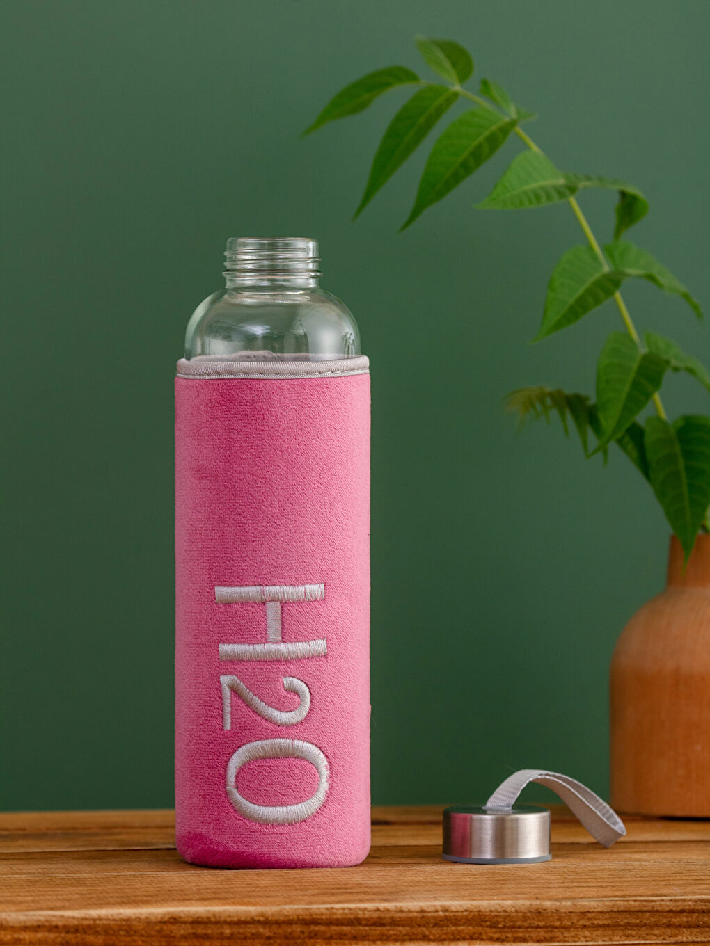 H2O Pembe Kılıflı Cam Matara 600 Ml - 1