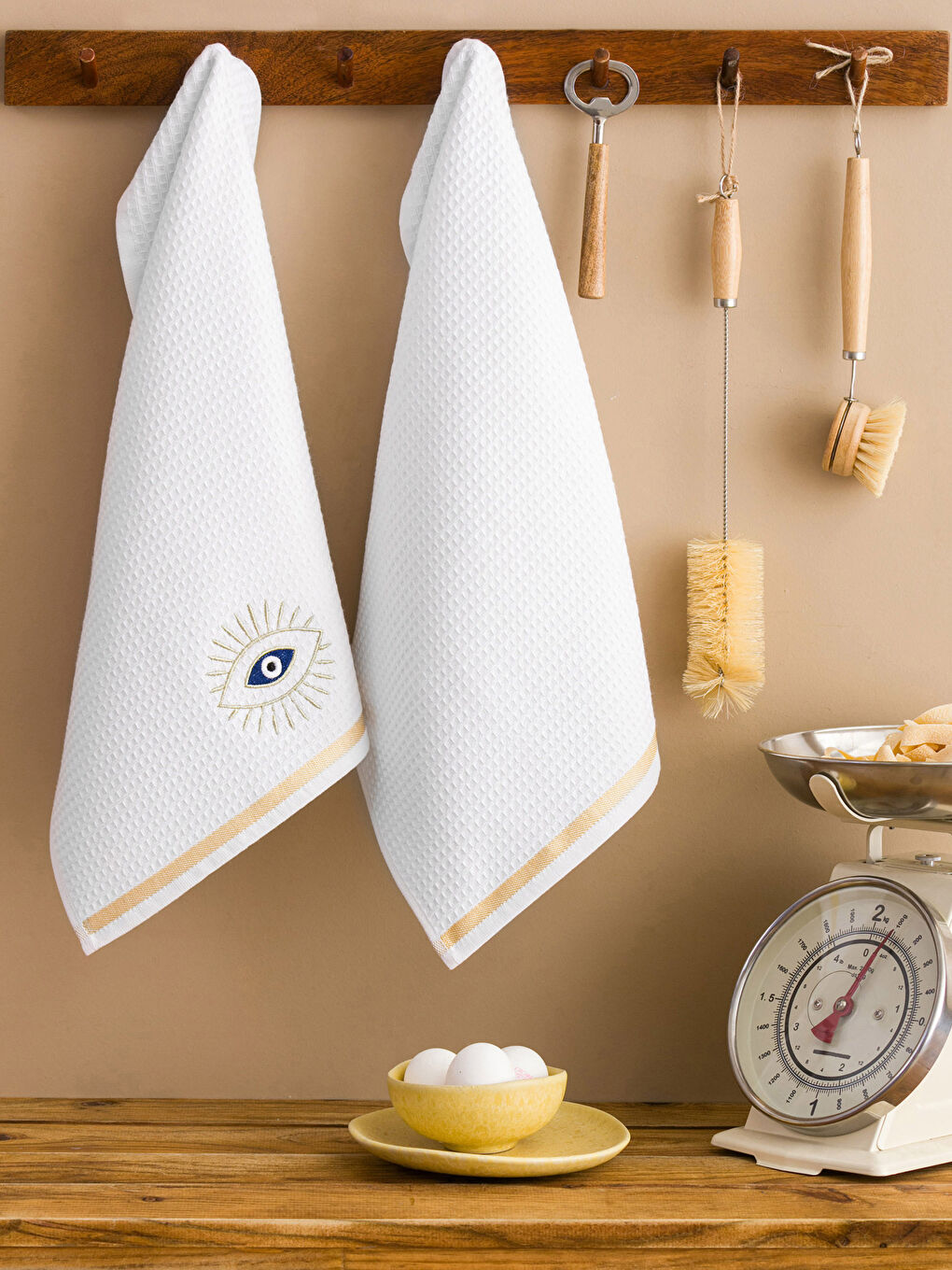 LCW HOME Eye Embroidered Tea Towel 2 Pack 40x50 cm -W3H968Z8-J5E
