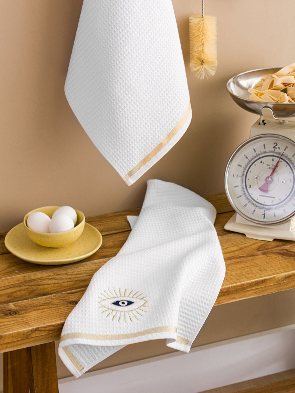LCW HOME Eye Embroidered Tea Towel 2 Pack 40x50 cm -W3H968Z8-J5E