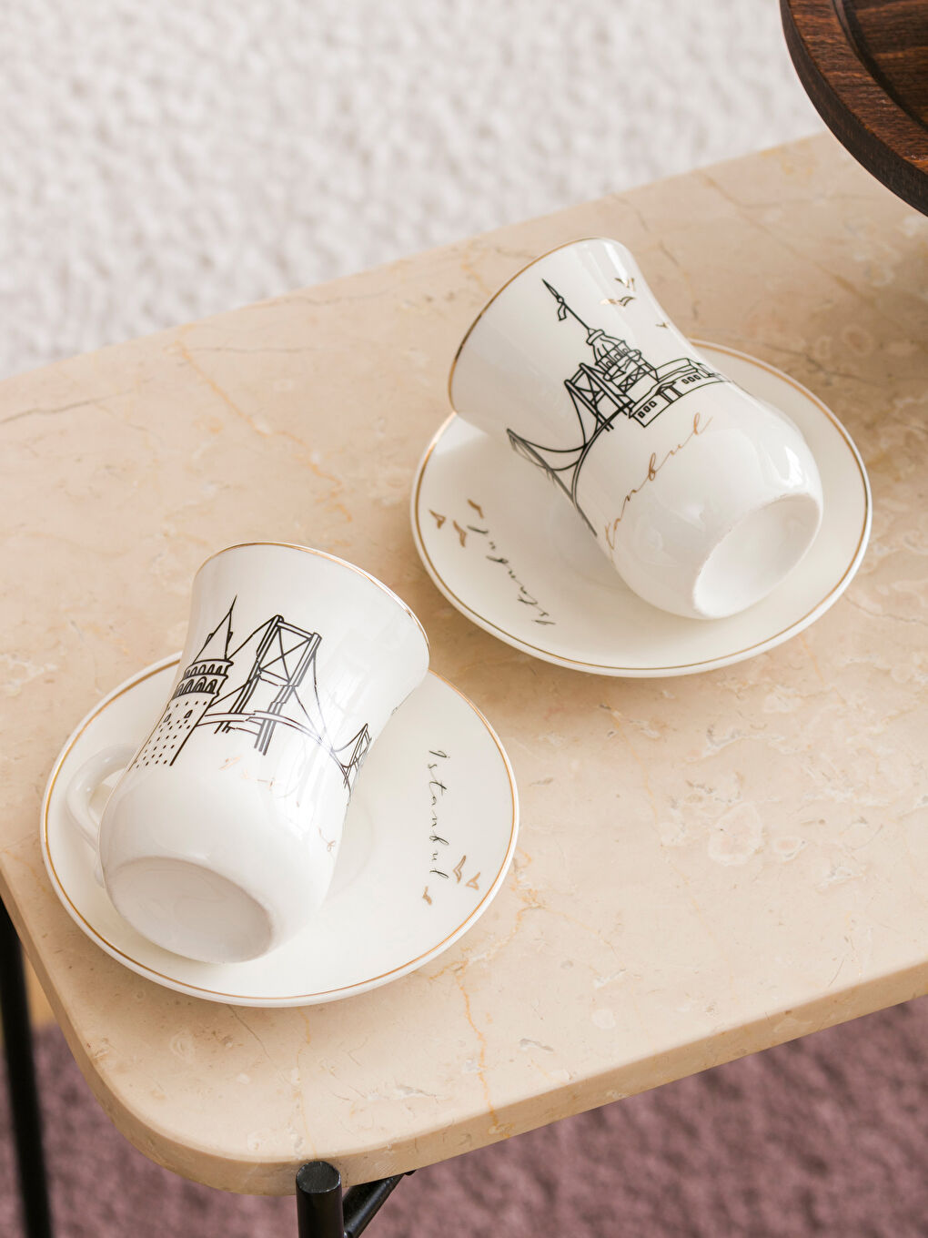 Siyah Baskılı 2 Kişilik Seramik Kahve Fincan Takımı-1