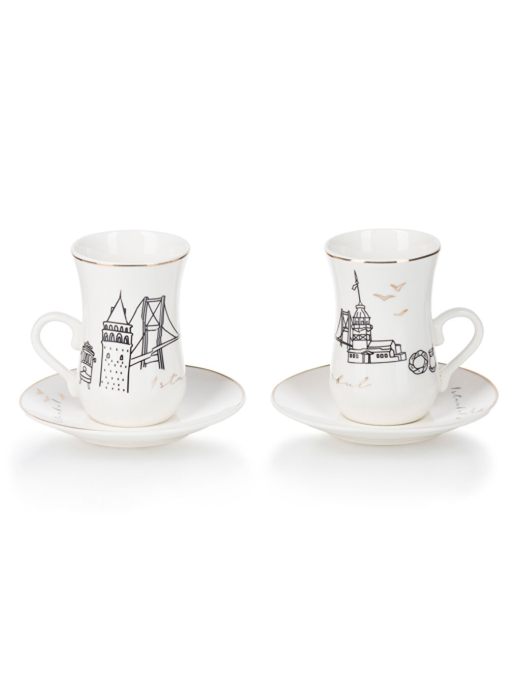 Siyah Baskılı 2 Kişilik Seramik Kahve Fincan Takımı-4