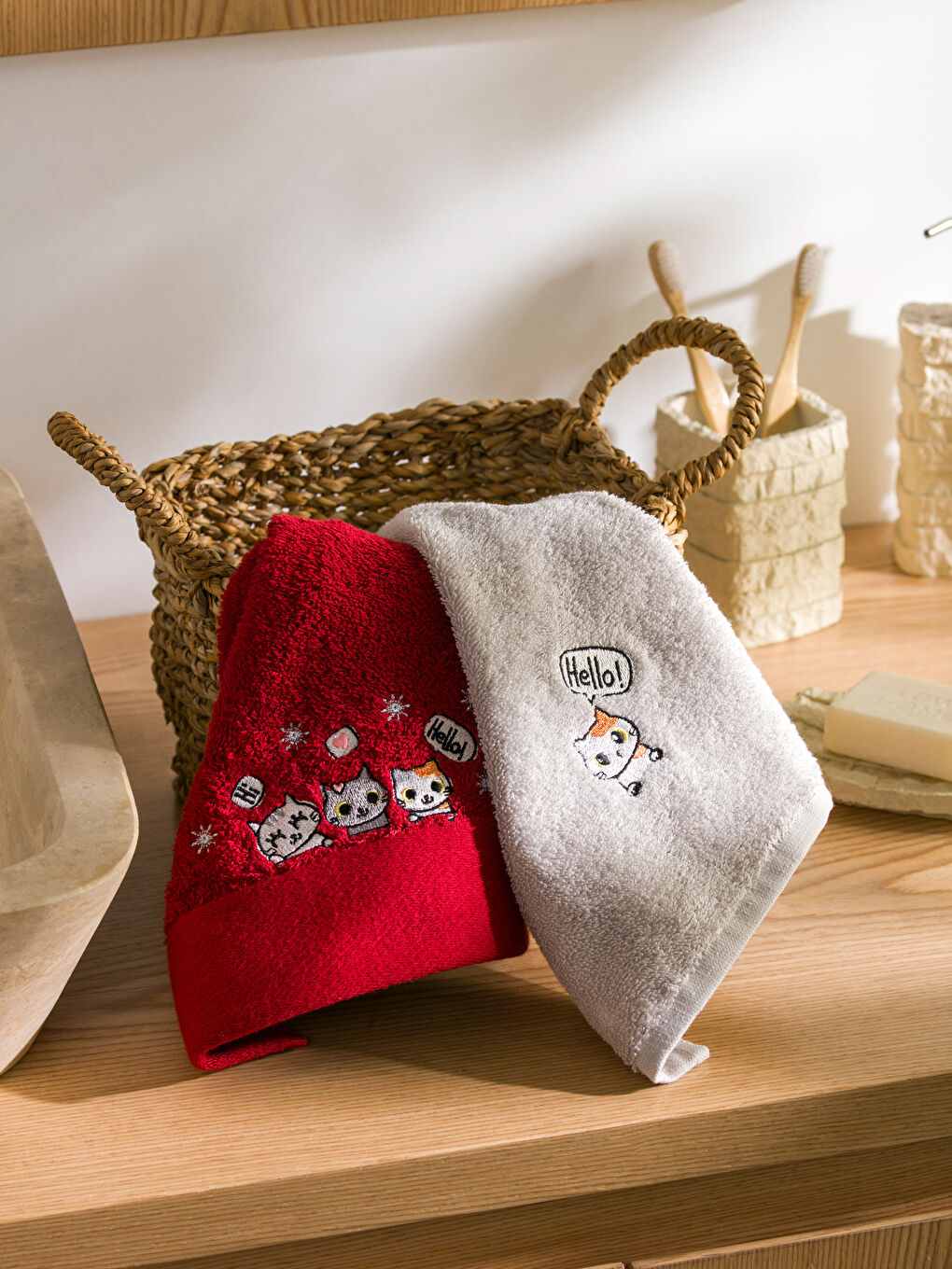 LCW HOME Embroidered Hand Towel 2 Pack 30x50 Cm -W3HE92Z8-HLG