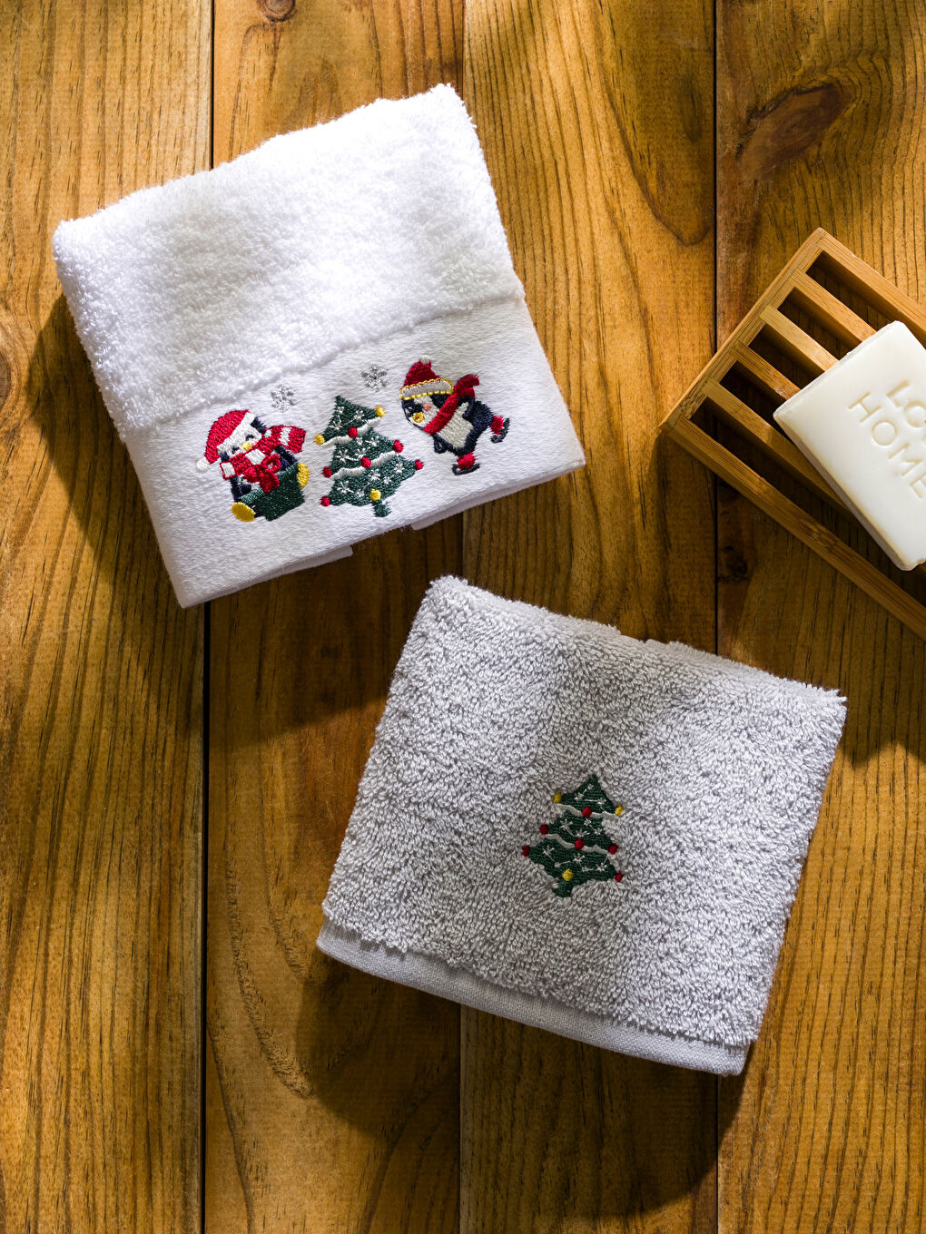 Beyaz Yılbaşı Temalı El Havlusu 2'li 30x50 cm-2