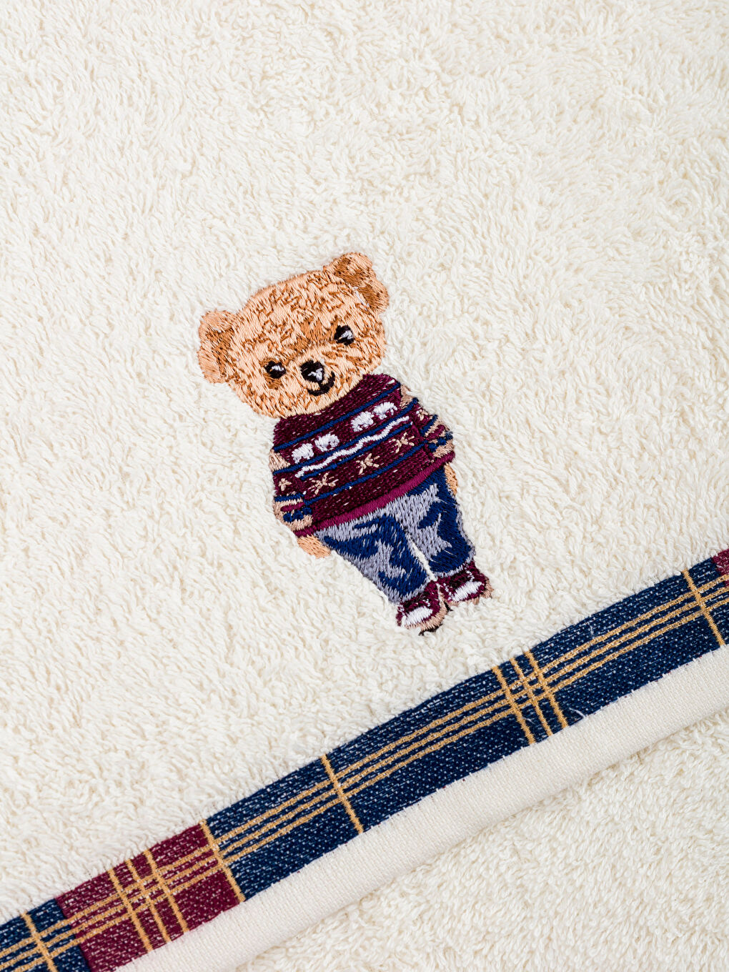 Ekru Ayıcık Nakışlı Yüz Havlusu 50x80 cm-3