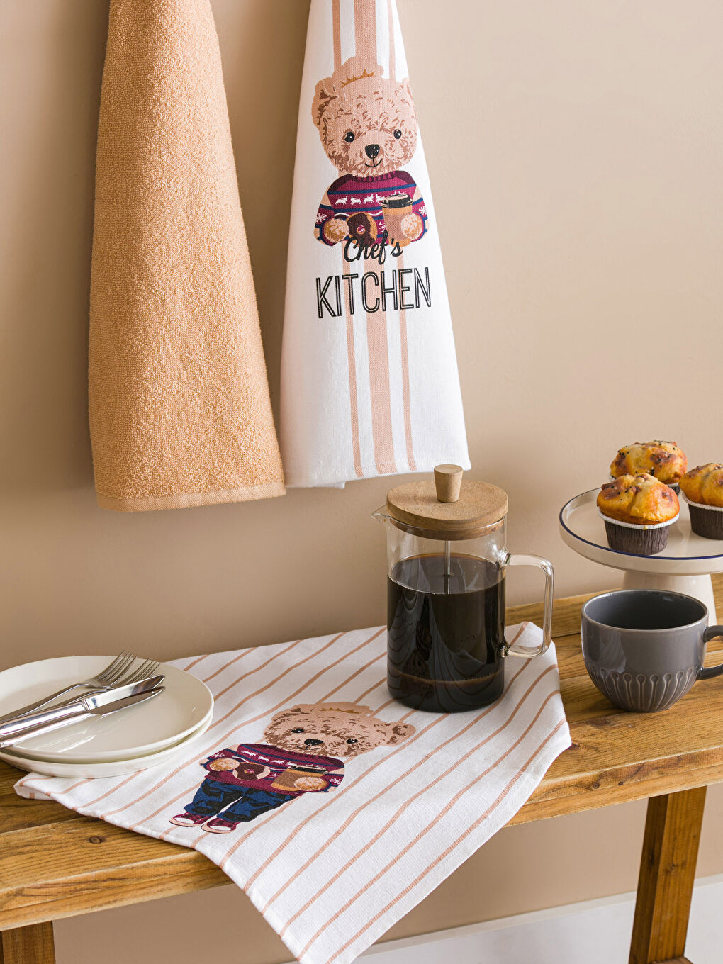 Teddy Bear Printed Tea Towel Set