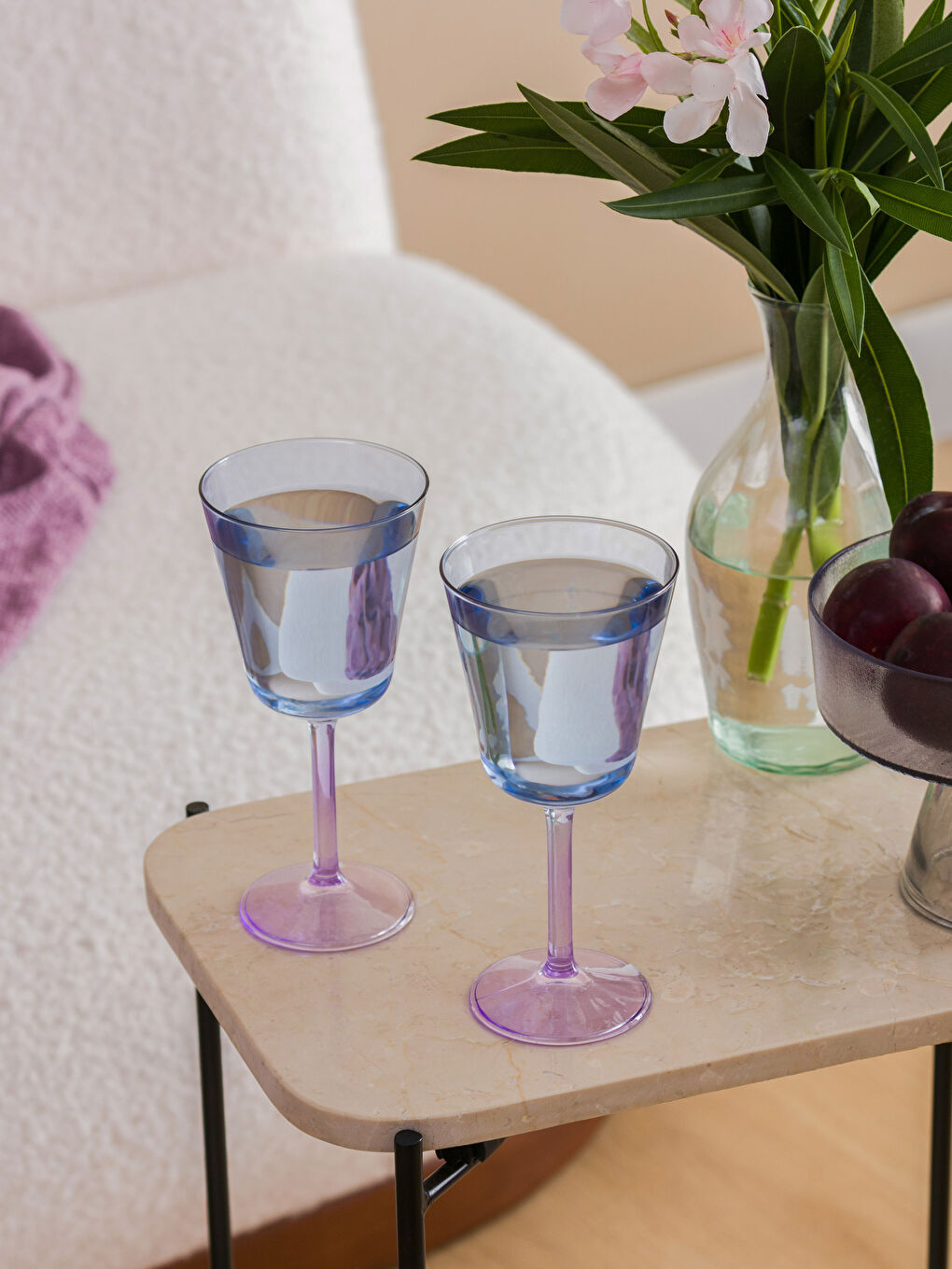 Karışık Renkli Ayaklı Su Bardağı Seti 2'li 280 ml-2