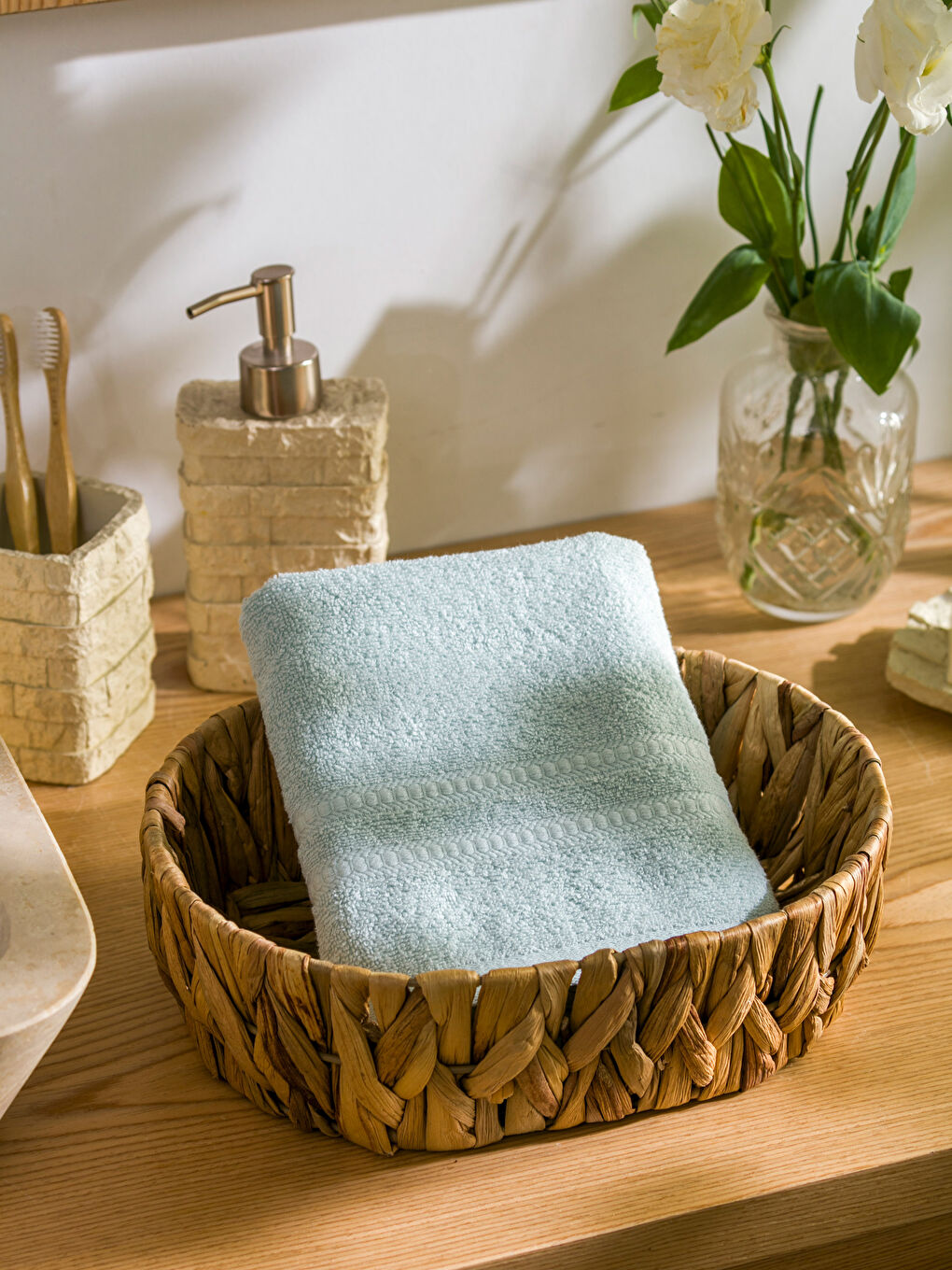 Yeşil Pamuklu Yüz Havlusu 50x80 cm-1